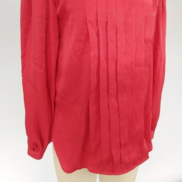 Vintage 80's Halston III Red Pleat Front Blouse Top Size S Button Back Long Slv - Picture 5 of 9